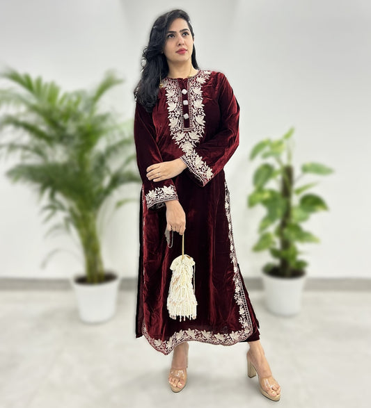 Tilla Embroidered Kurta Set - Maroon