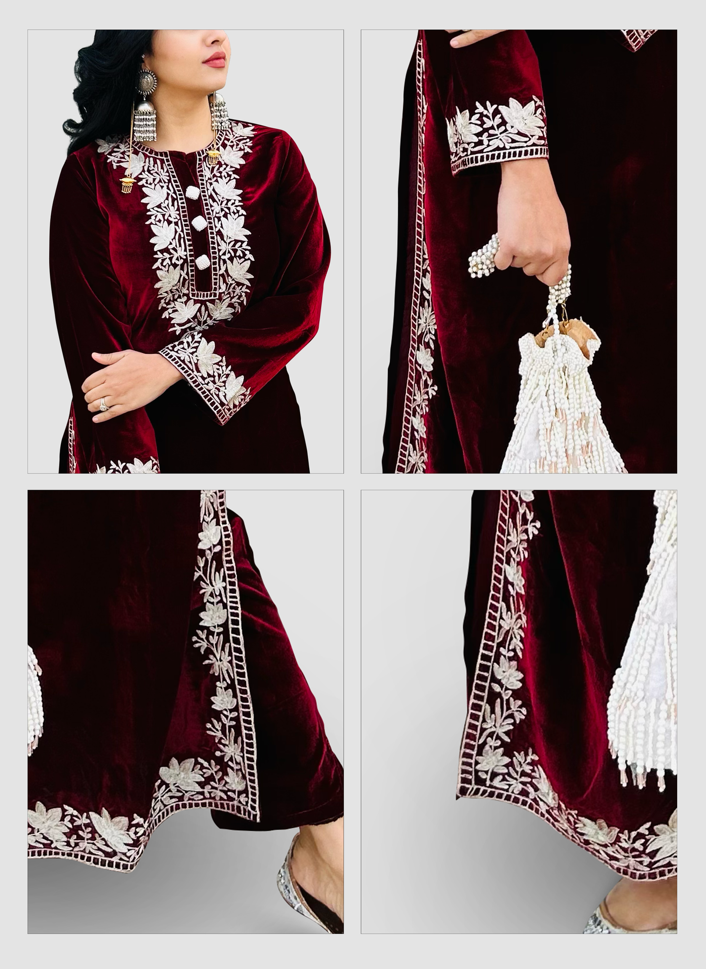 Tilla Embroidered Kurta Set - Maroon